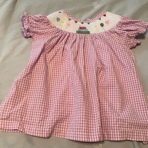 Purple Gingham Dress 2T. Smocked cake, balloons. Short sleeve